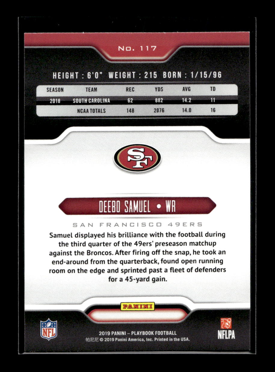 2019 Panini Playbook #117 Deebo Samuel Rookie (San Francisco 49ers)