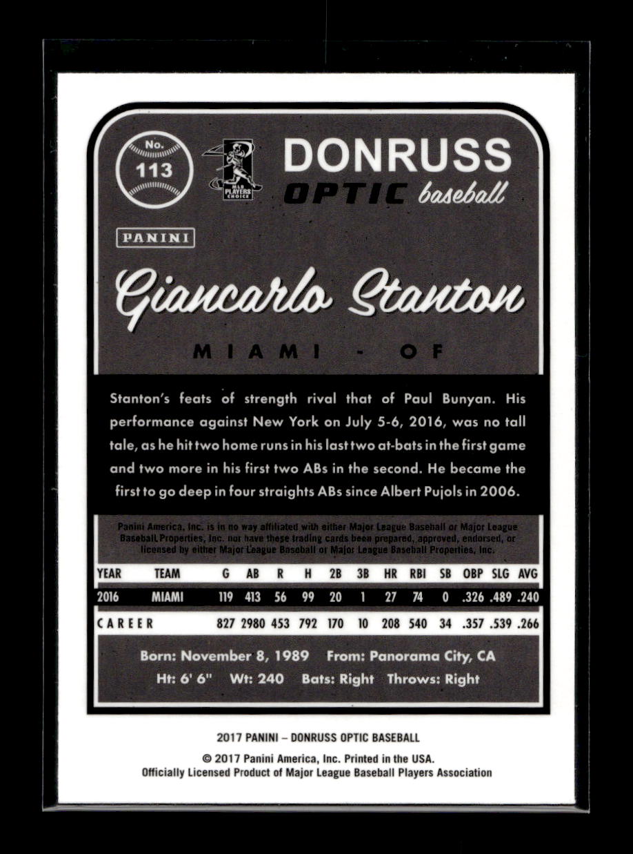 2017 Donruss Optic #113 Giancarlo Stanton (Miami Marlins)