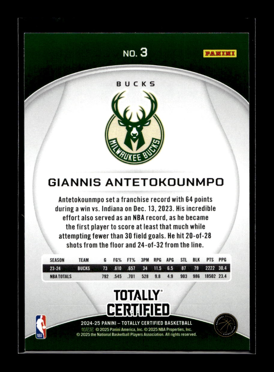 2024-25 Totally Certified #3 Giannis Antetokounmpo (Milwaukee Bucks)