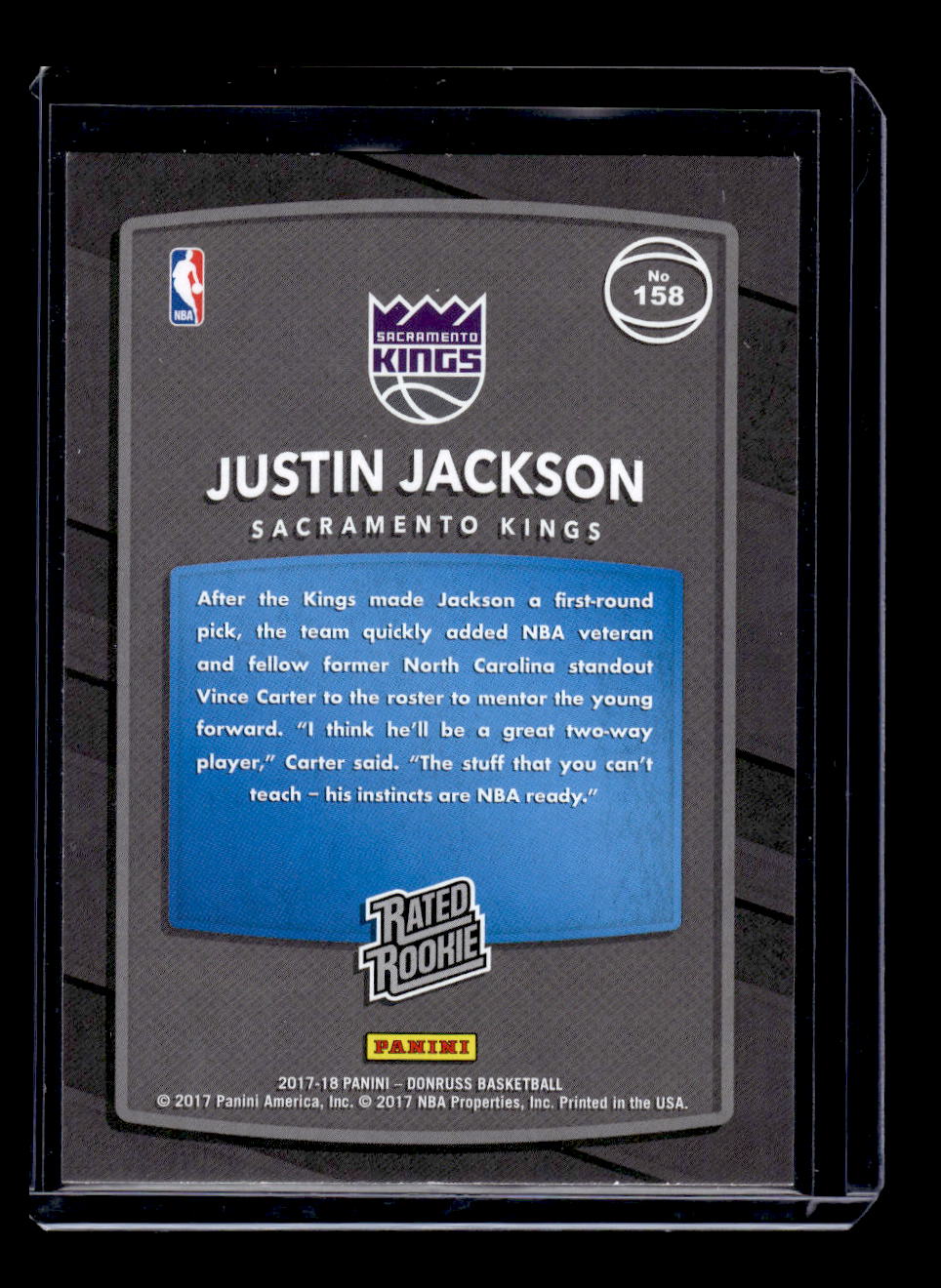 2017-18 Donruss #158 Rated Rookie Justin Jackson (Sacramento Kings)