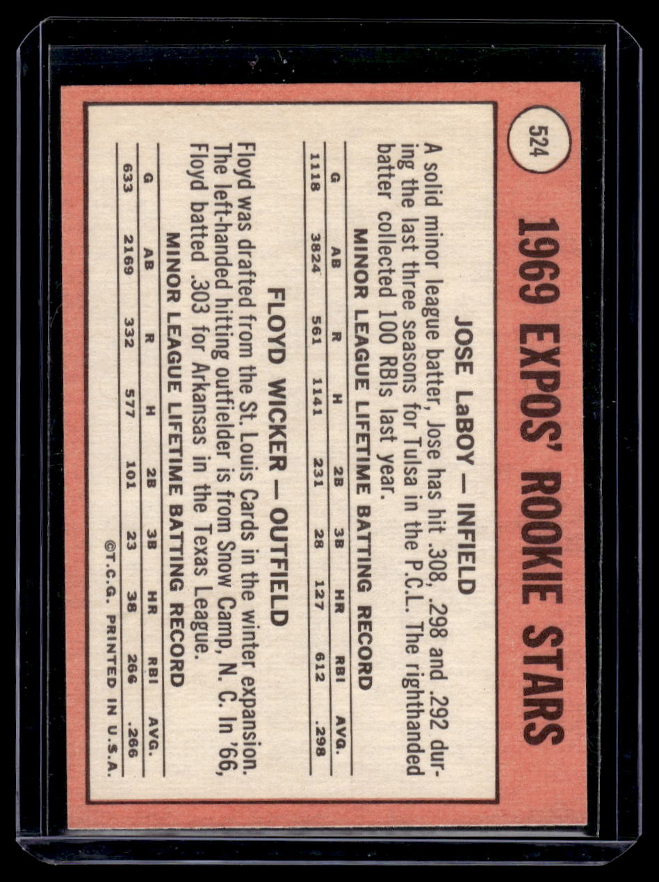 1969 Topps #524 "1969 Rookie Stars" (Jose Laboy / Floyd Wicker) RC