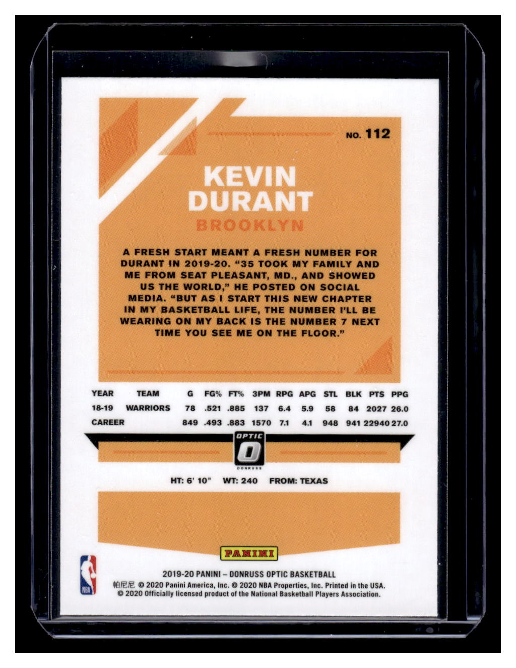 2019-20 Donruss Optic #112 Kevin Durant (Brooklyn Nets)