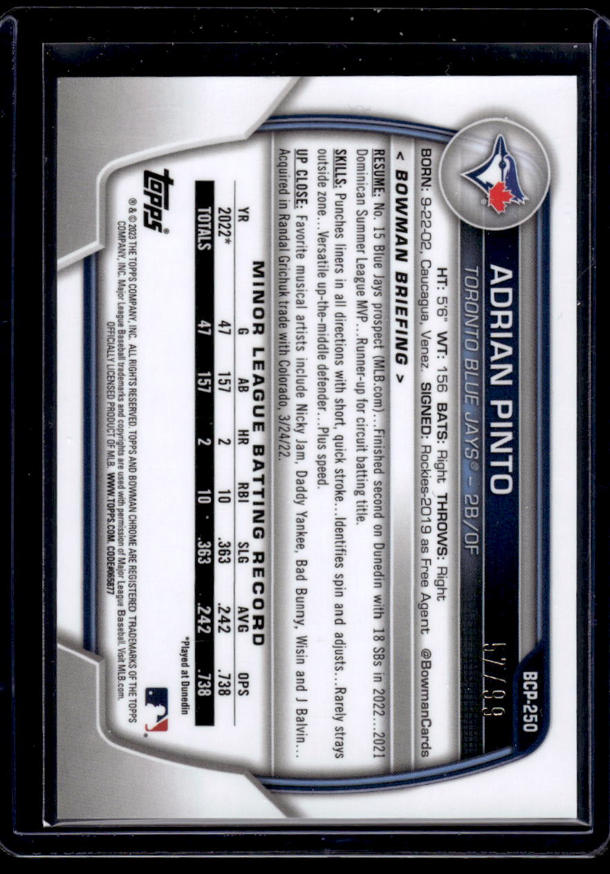 2023 Bowman Chrome "Chrome Prospects" #BCP-250 Adrian Pinto Green Refactor Rookie RC (Blue Jays)