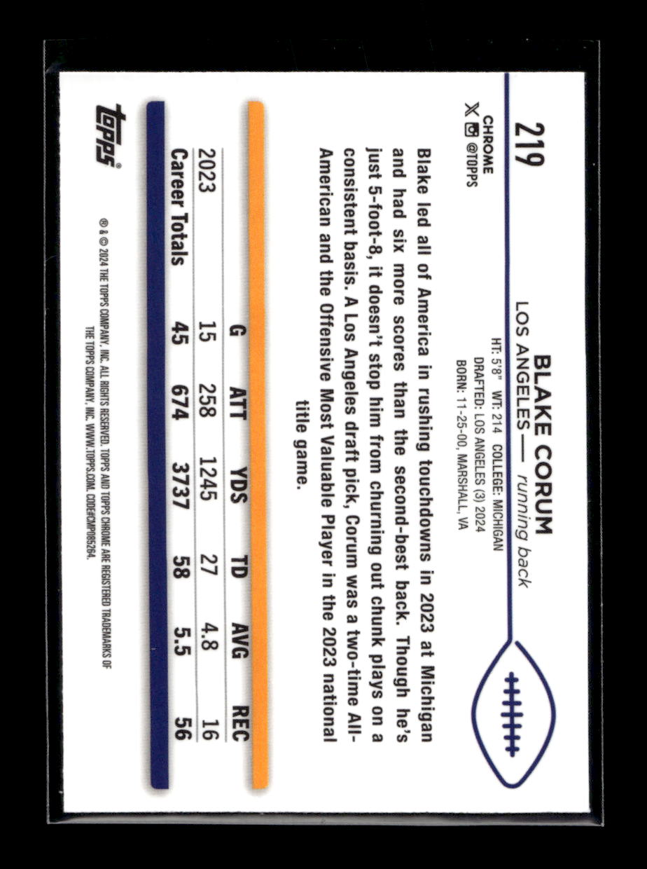 2024 Topps Chrome #219 Blake Corum (Los Angeles Rams)