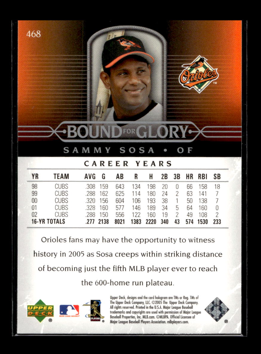 2005 Upper Deck #468 Sammy Sosa (Baltimore Orioles)