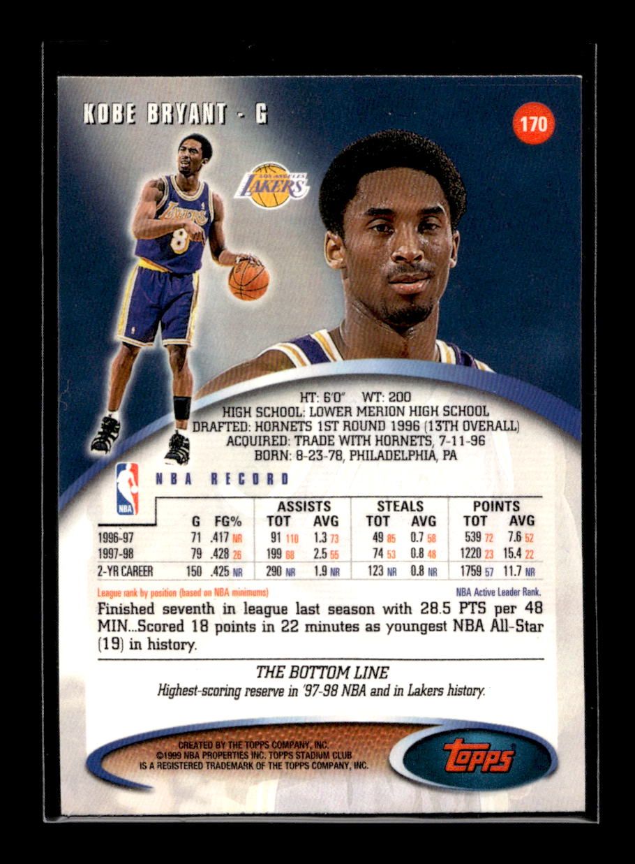 1998-99 Stadium Club #170 Kobe Bryant (Los Angeles Lakers)