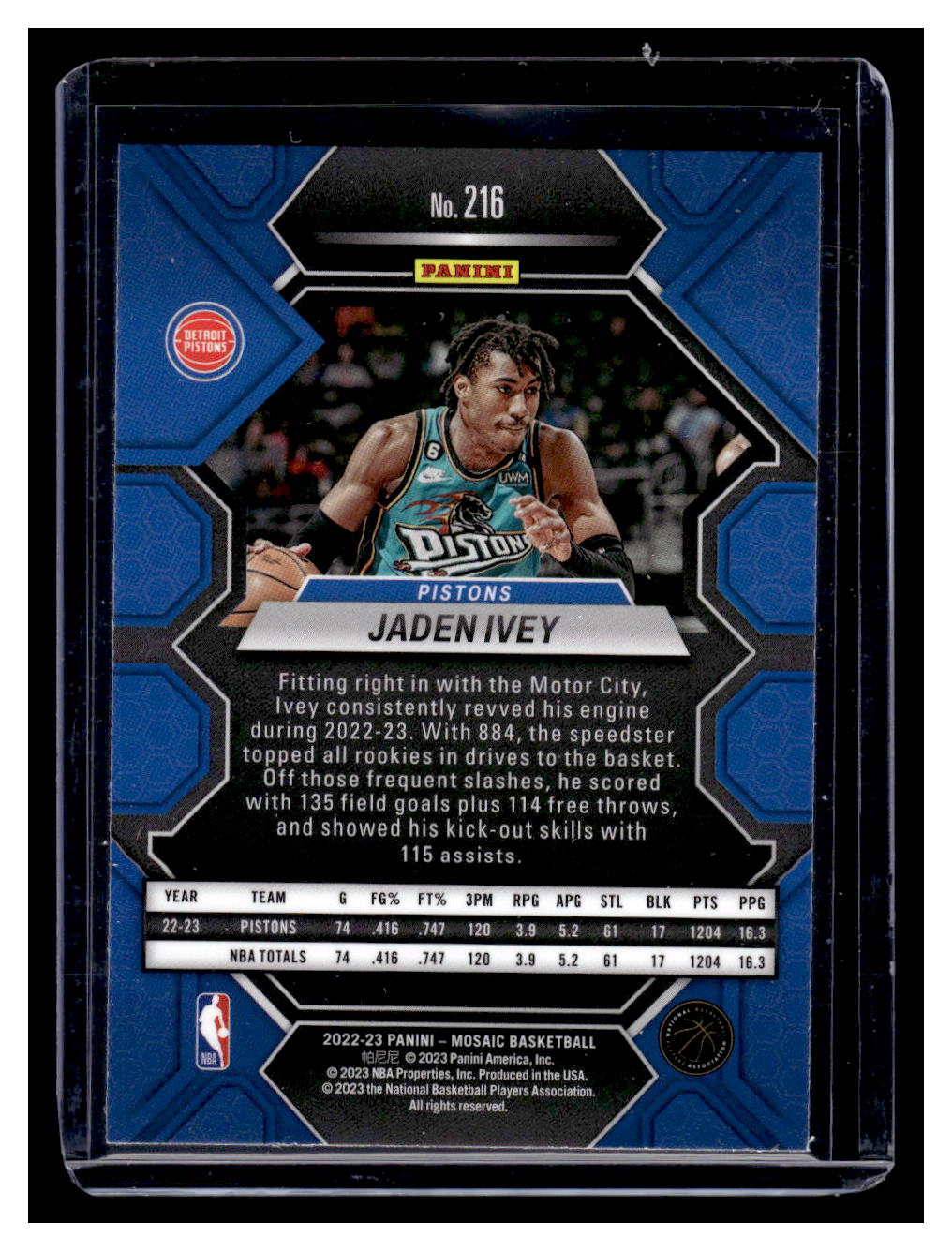 2022-23 Panini Mosaic #216 Jaden Ivey Rookie RC (Detroit Pistons)
