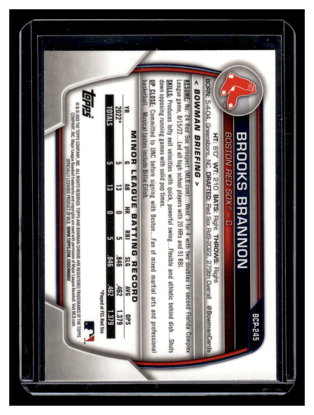 2023 Bowman Chrome 1st Bowman "Mojo" #BCP-245 Brooks Brannon (Boston Red Sox)