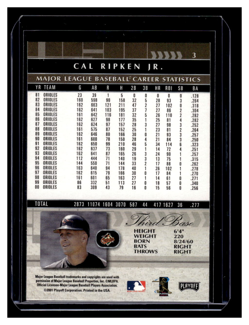 2001 Playoff Absolute Memorabilia #3 Cal Ripken Jr. (Baltimore Orioles)