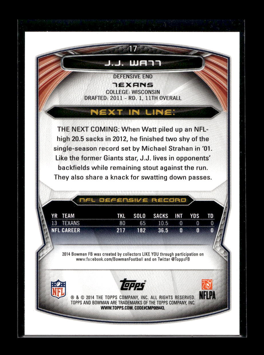 2014 Bowman #17 J.J. Watt (Houston Texans)