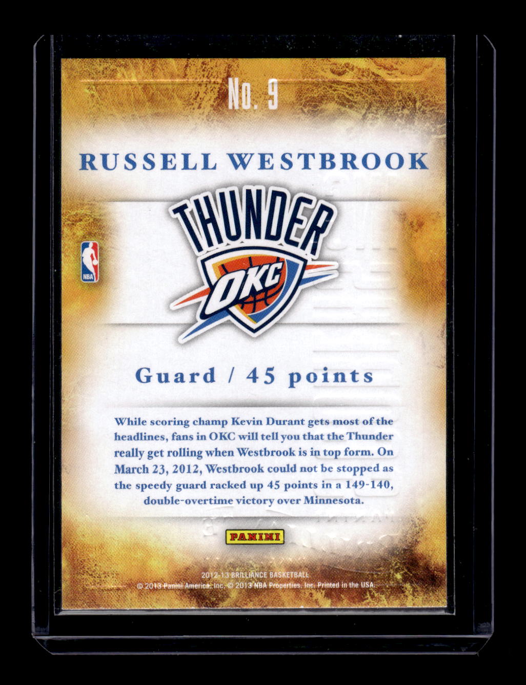 2012-13 Panini Brilliance Scorers Inc. #9 Russell Westbrook (Oklahoma City Thunder)