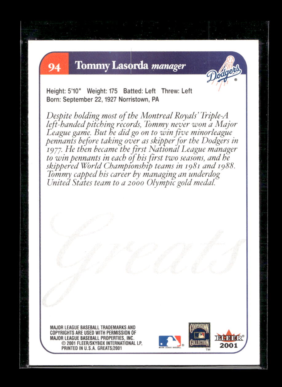 2001 Greats of the Game #94 Tommy Lasorda (Los Angeles Dodgers)
