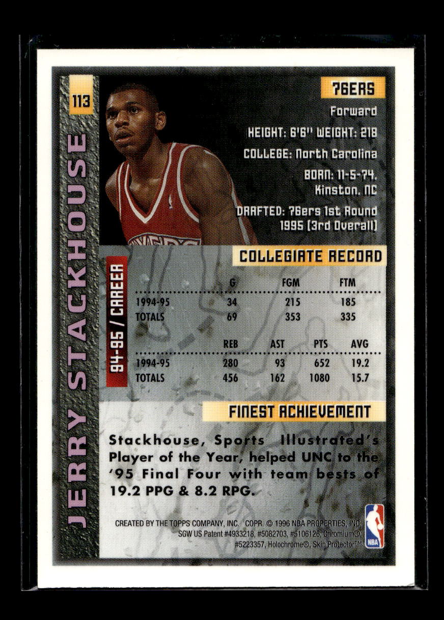 1995-96 Finest #113 Jerry Stackhouse Rookie (Philadelphia 76ers)