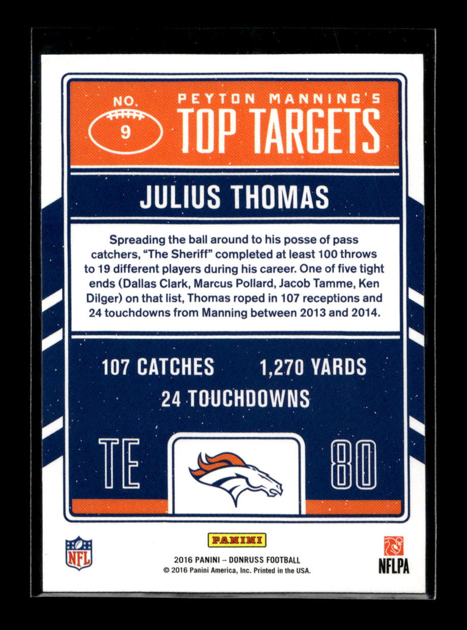 2016 Donruss Optic Peyton Manning Top Targets #9 Julius Thomas/Peyton Manning (Denver Broncos)