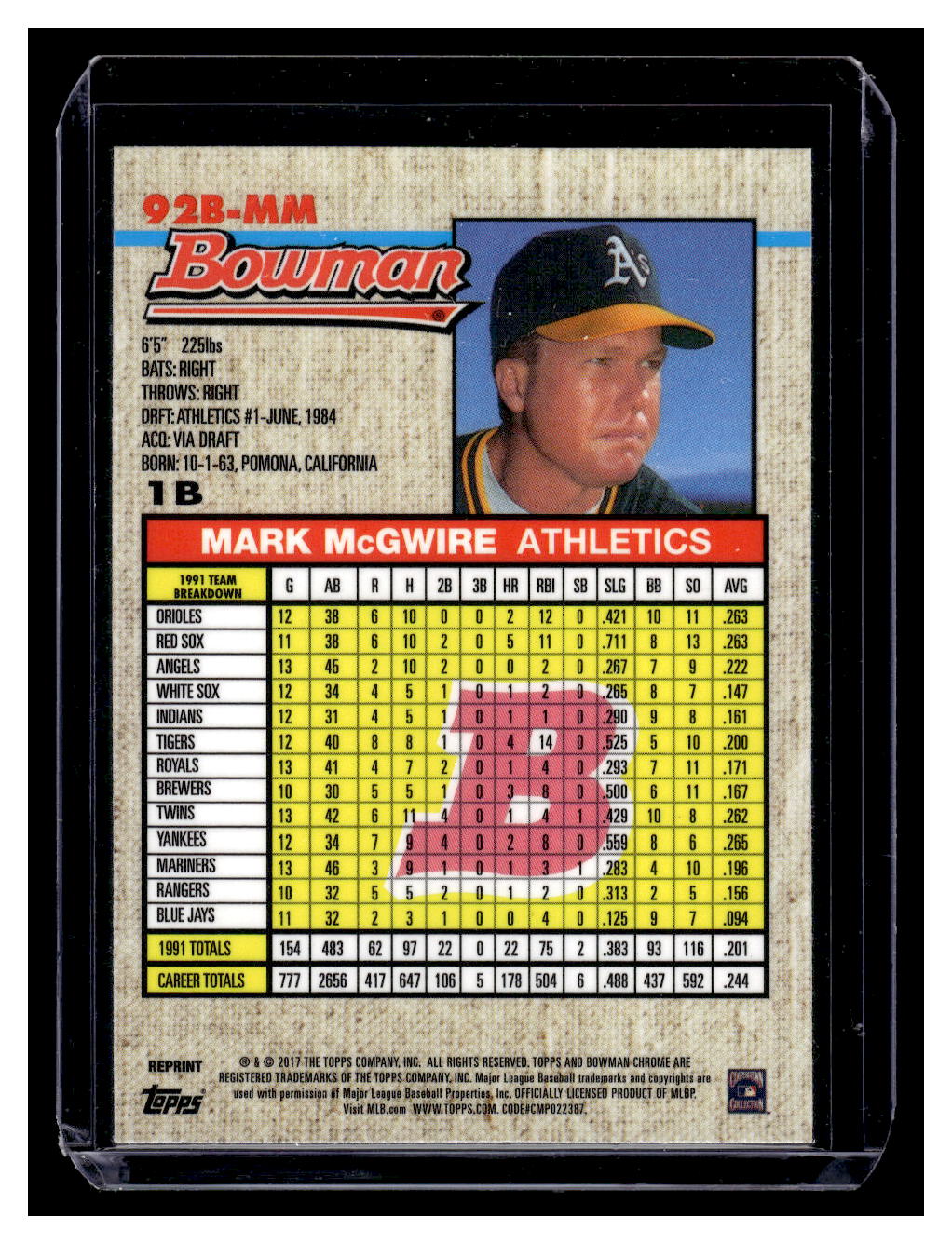 2017 Bowman "1992 Bowman Chrome" #92B-MM Mark McGwire (Oakland A's)