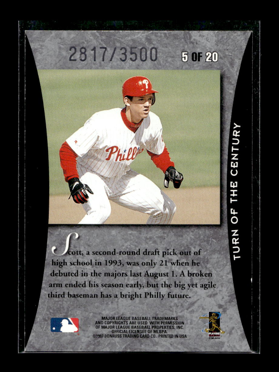 1997 Donruss Elite Turn of the Century #5 Scott Rolen #'d /3500 (Philadelphia Phillies)