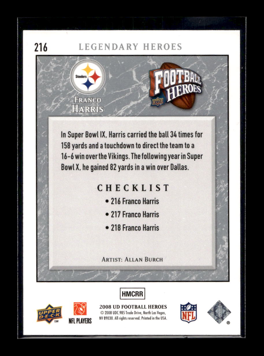 2008 Upper Deck Heroes #216 Franco Harris (Pittsburgh Steelers)