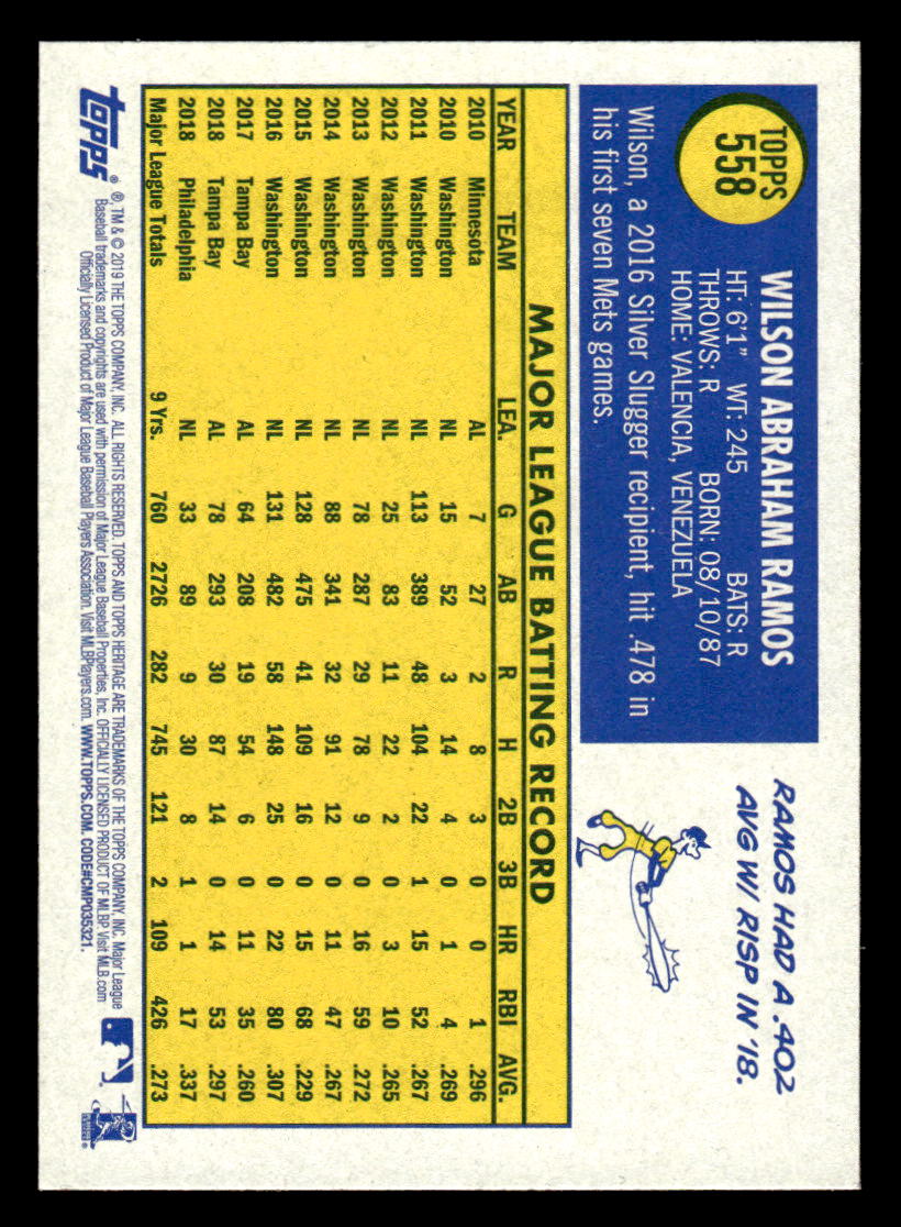 2019 Topps Heritage #558 Wilson Ramos