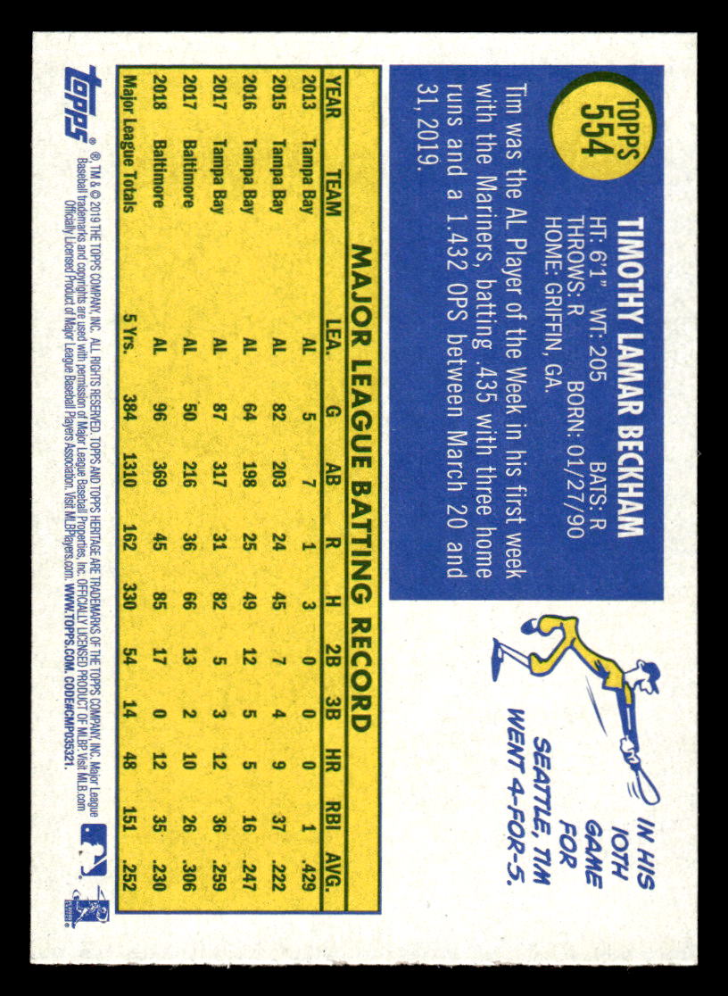 2019 Topps Heritage #554 Tim Beckham